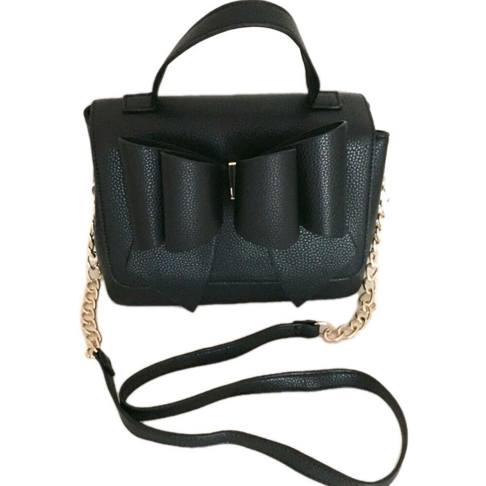 Like Dreams Black Vegan Leather Bow Crossbody Satchel Bag Chain Strap NWT
